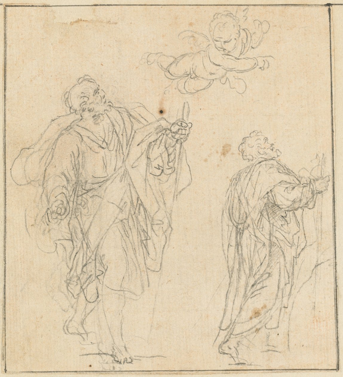 Un apostolo guidato da un angelo (gesso nero su carta vergata) da Agostino Masucci