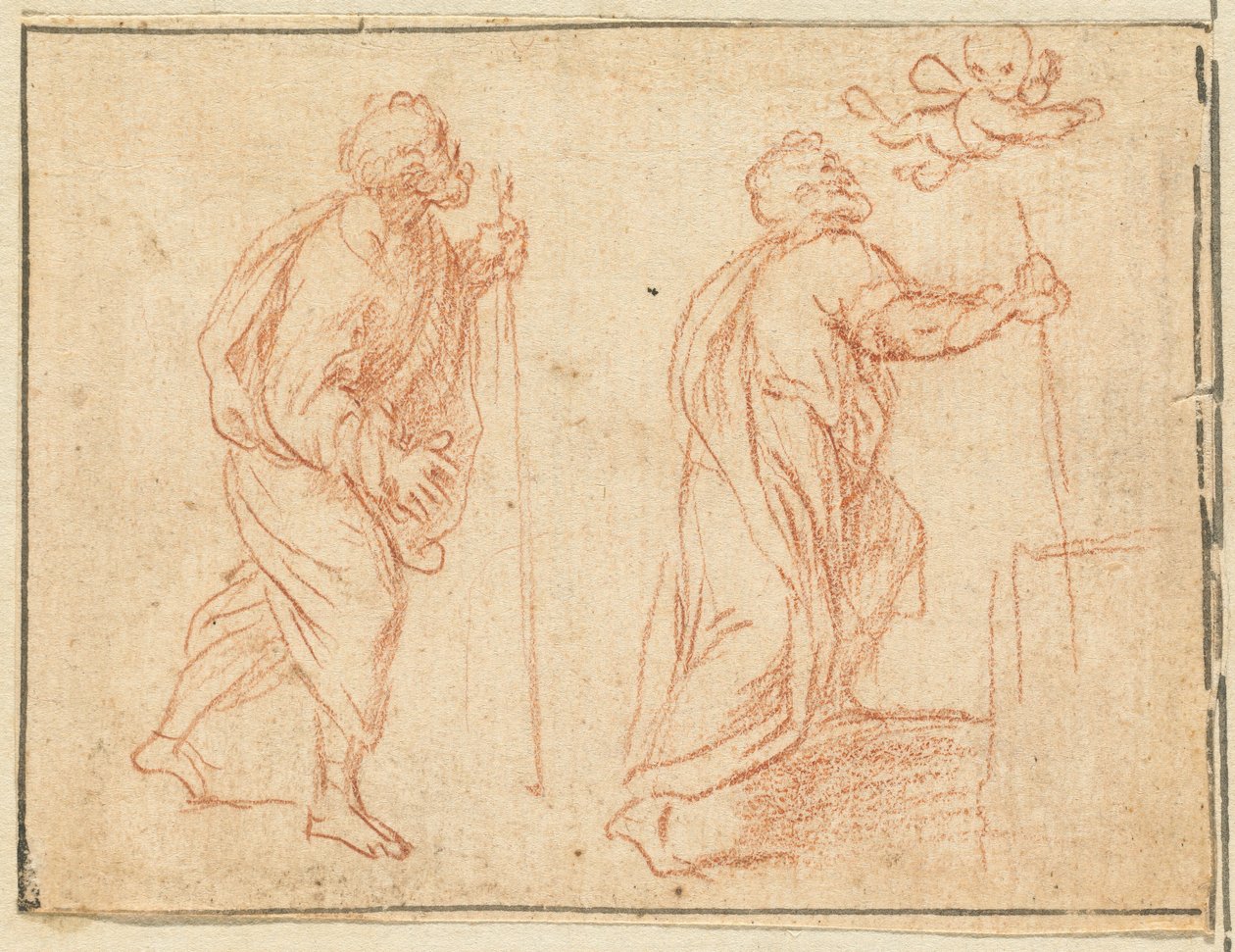 Un apostolo guidato da un angelo (gesso rosso su carta vergata) da Agostino Masucci