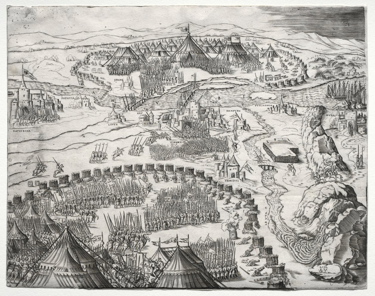 La posizione e il campo degli eserciti di Carlo V e Solimano II, 1532 da Agostino Musi