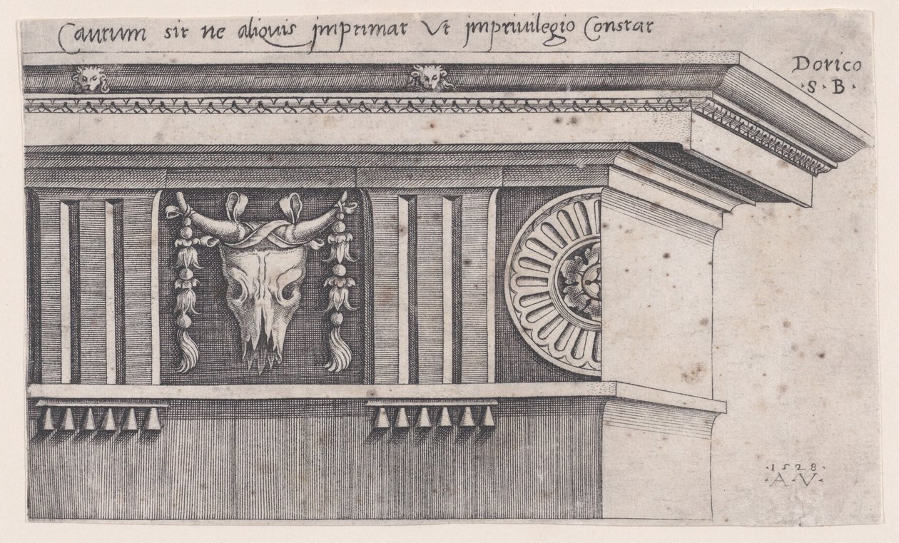 Trabeazione Dorica, datata 1528 da Agostino Veneziano