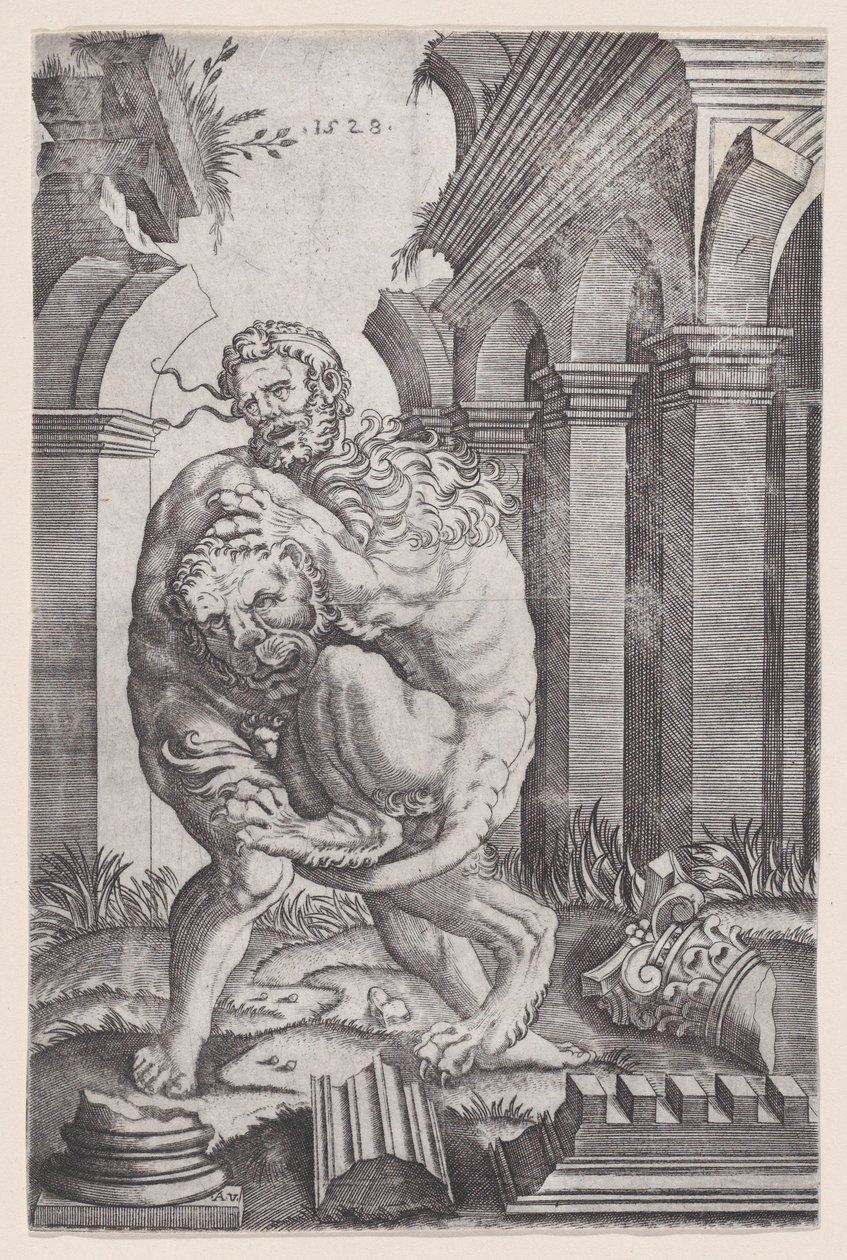 Ercole che strangola il leone di Nemea da Agostino Veneziano