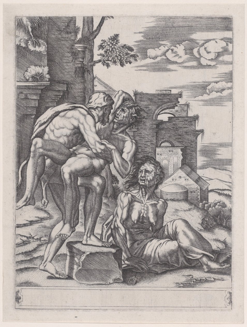 Ercole e Anteo, datato 1533 da Agostino Veneziano