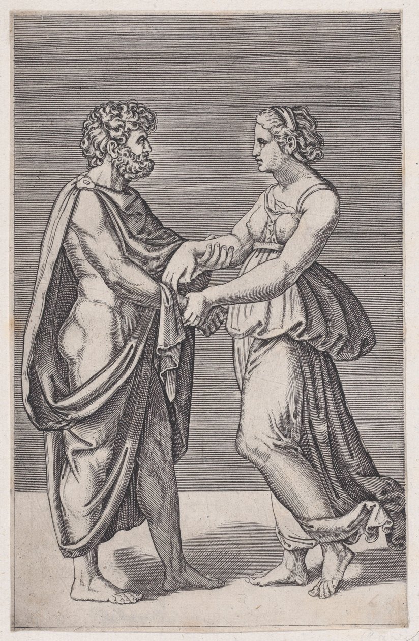 Uomo e donna che si tengono per mano, 1516-17 da Agostino Veneziano