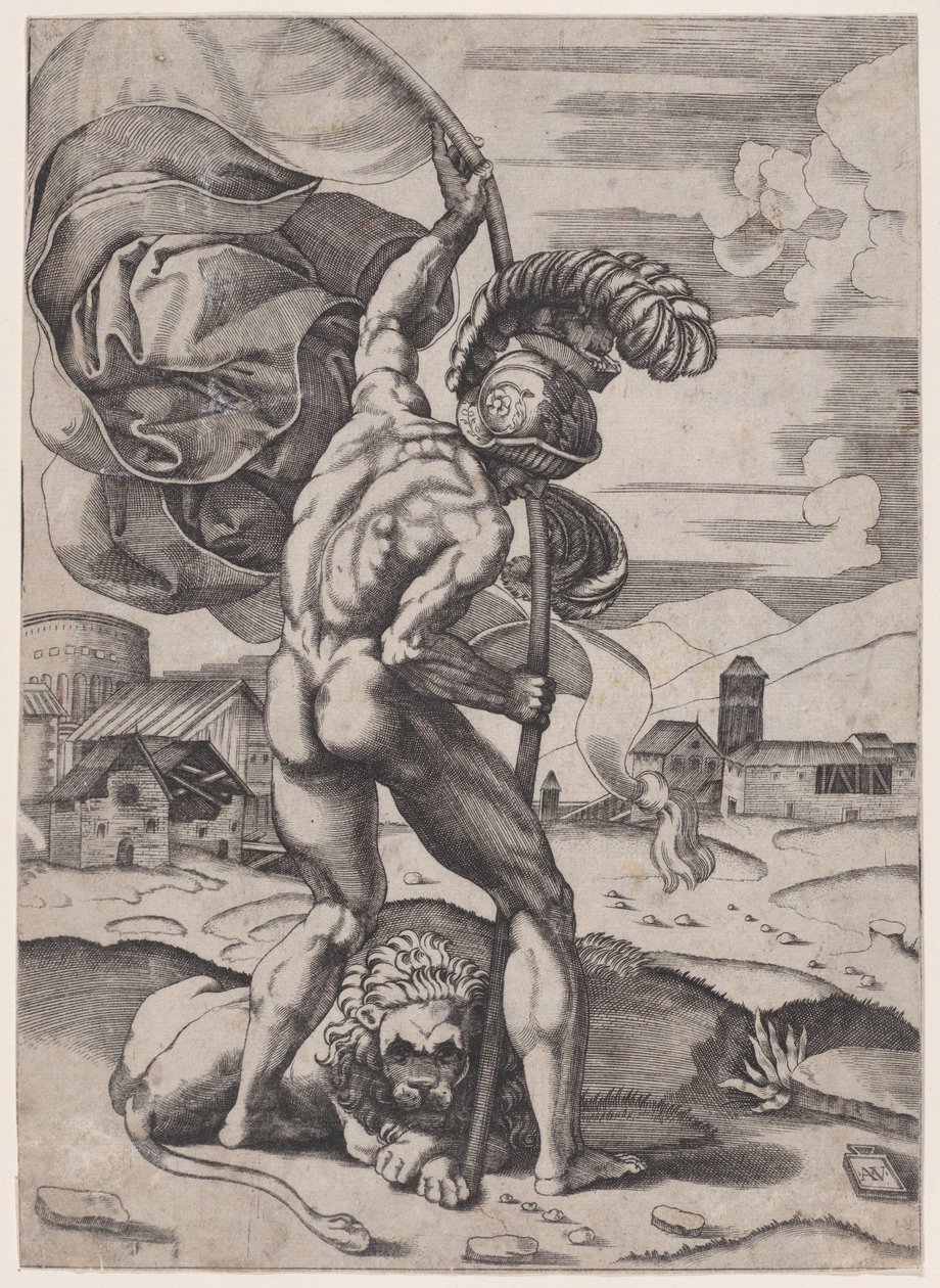 Uomo con bandiera, ca. 1514-36 da Agostino Veneziano