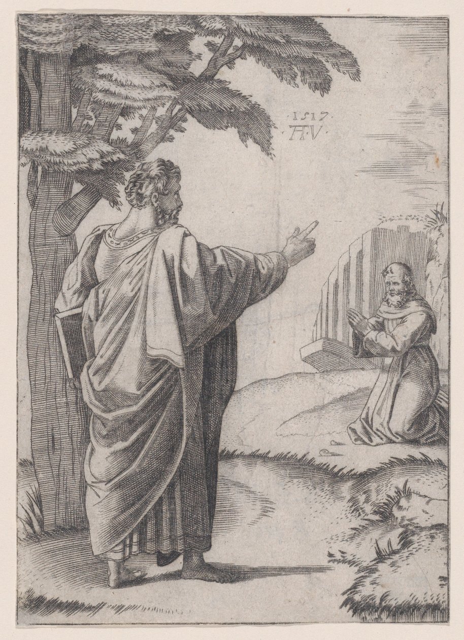 San Paolo e il Frate Francescano, datato 1517 da Agostino Veneziano