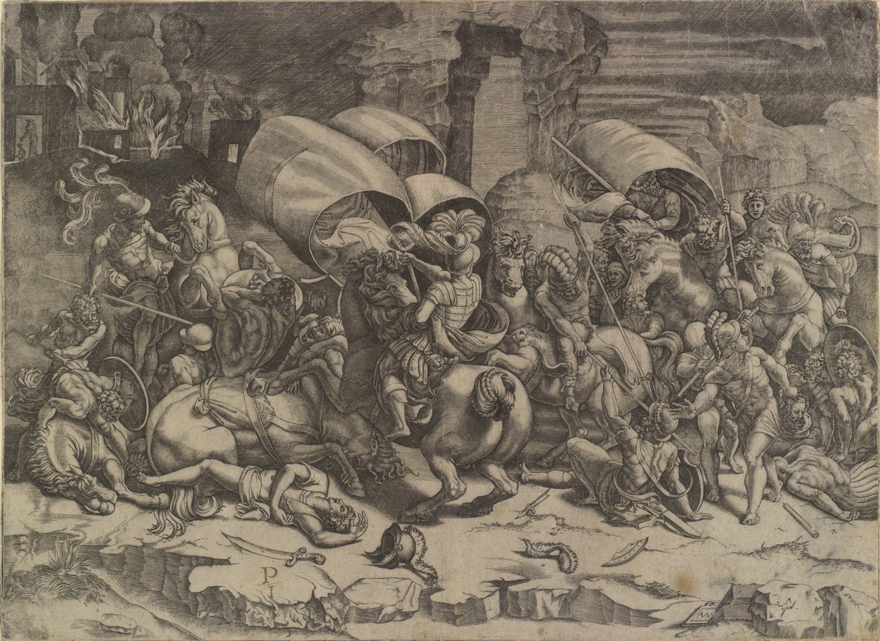 La battaglia tra Scipione Africano e i cartaginesi ("La bataille au coutelas") da Agostino Veneziano