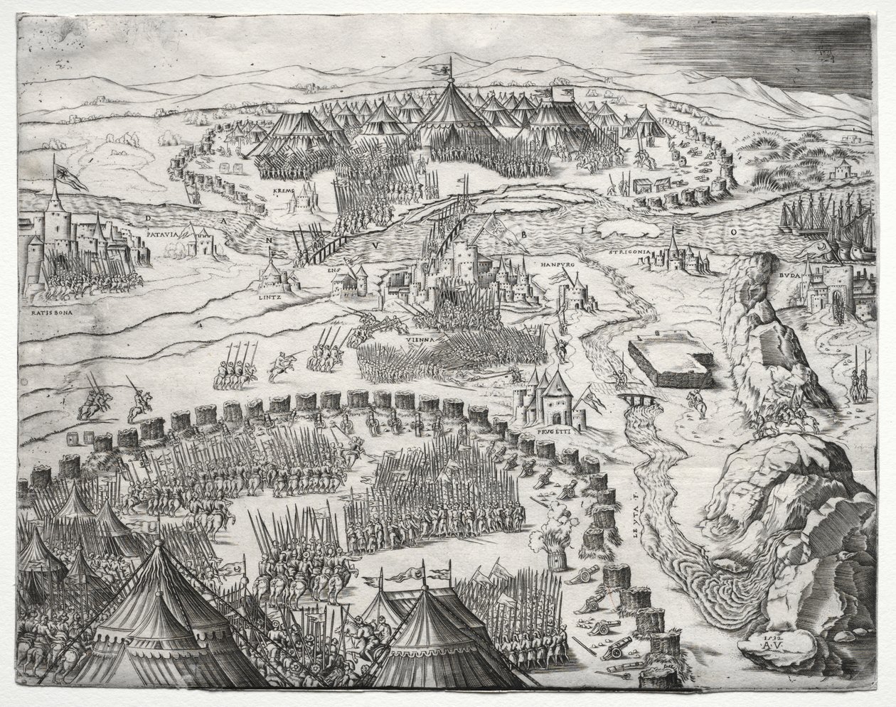 La Posizione e il Campo degli Eserciti di Carlo V e Solimano II da Agostino Veneziano
