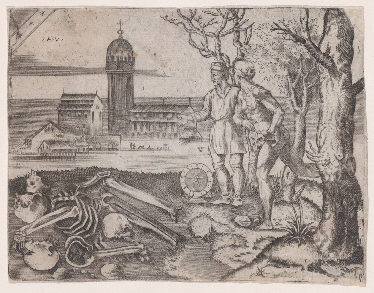 Due uomini in un cimitero da Agostino Veneziano