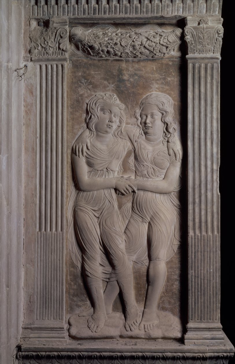 Gemelli rappresentati dai gemelli, da una serie di rilievi che raffigurano i simboli planetari e i segni dello zodiaco, c.1450 da Agostino di Duccio