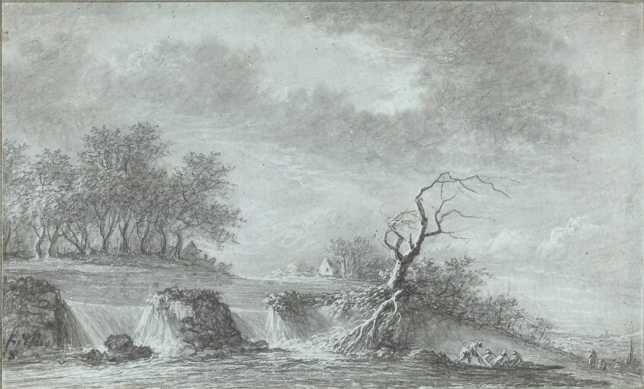 Paesaggio fluviale con cascata da Aignan Thomas Desfriches