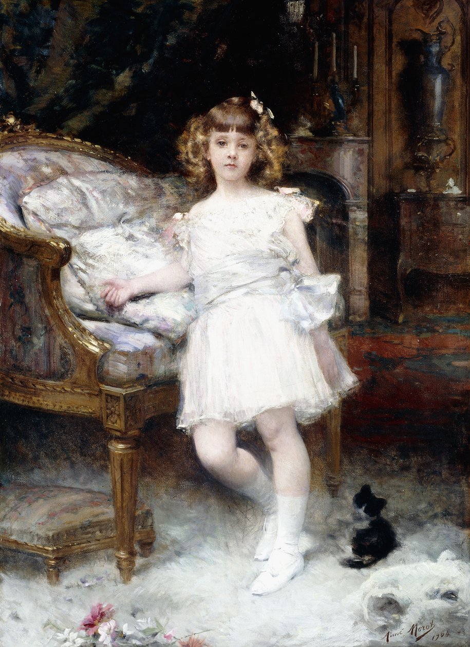Ritratto di Janine Potin con un gattino, 1904 da Aimé Nicolas Morot
