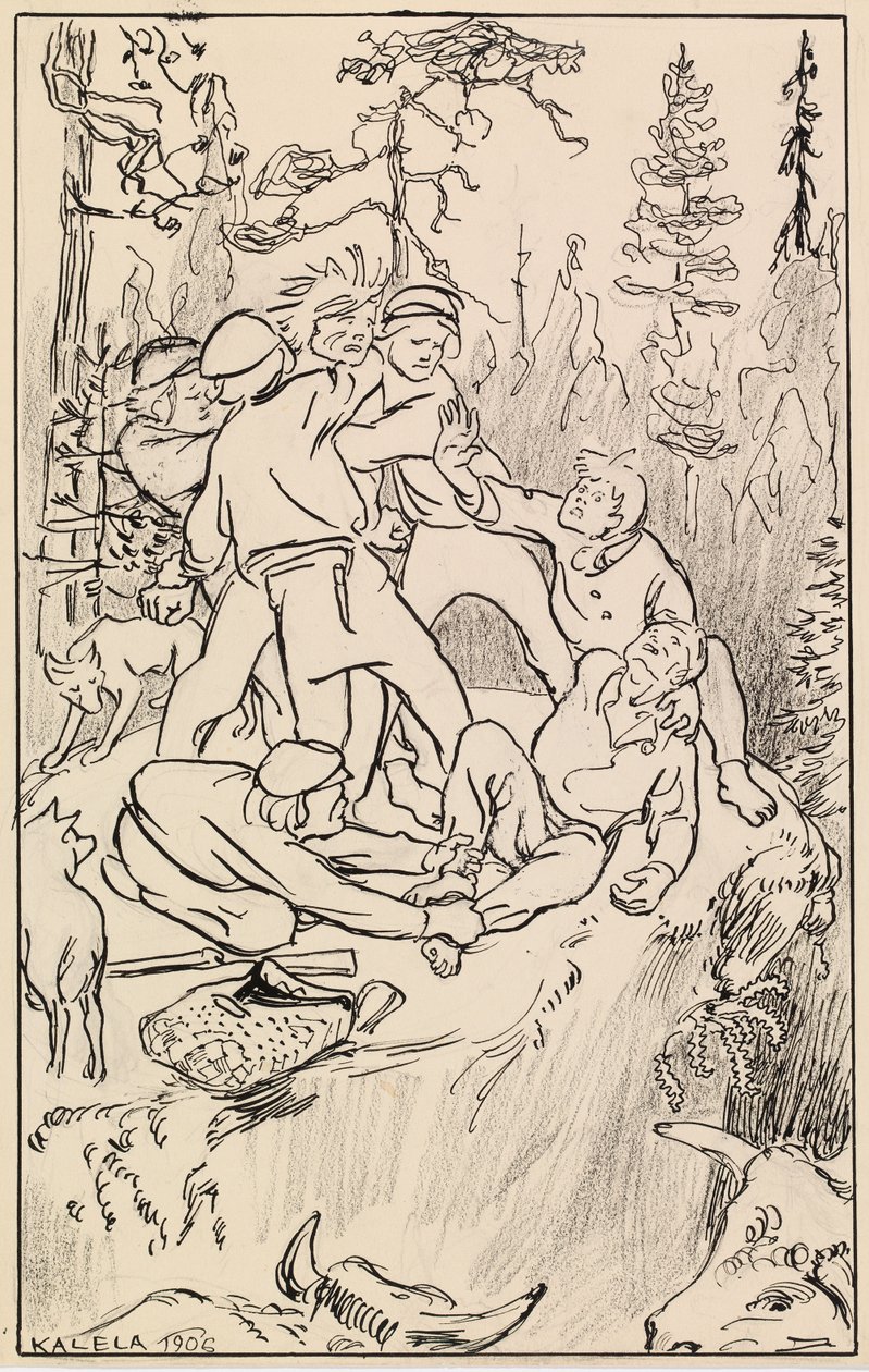 Combattimento sulla roccia di Hiidenkivi da Akseli Gallen-Kallela