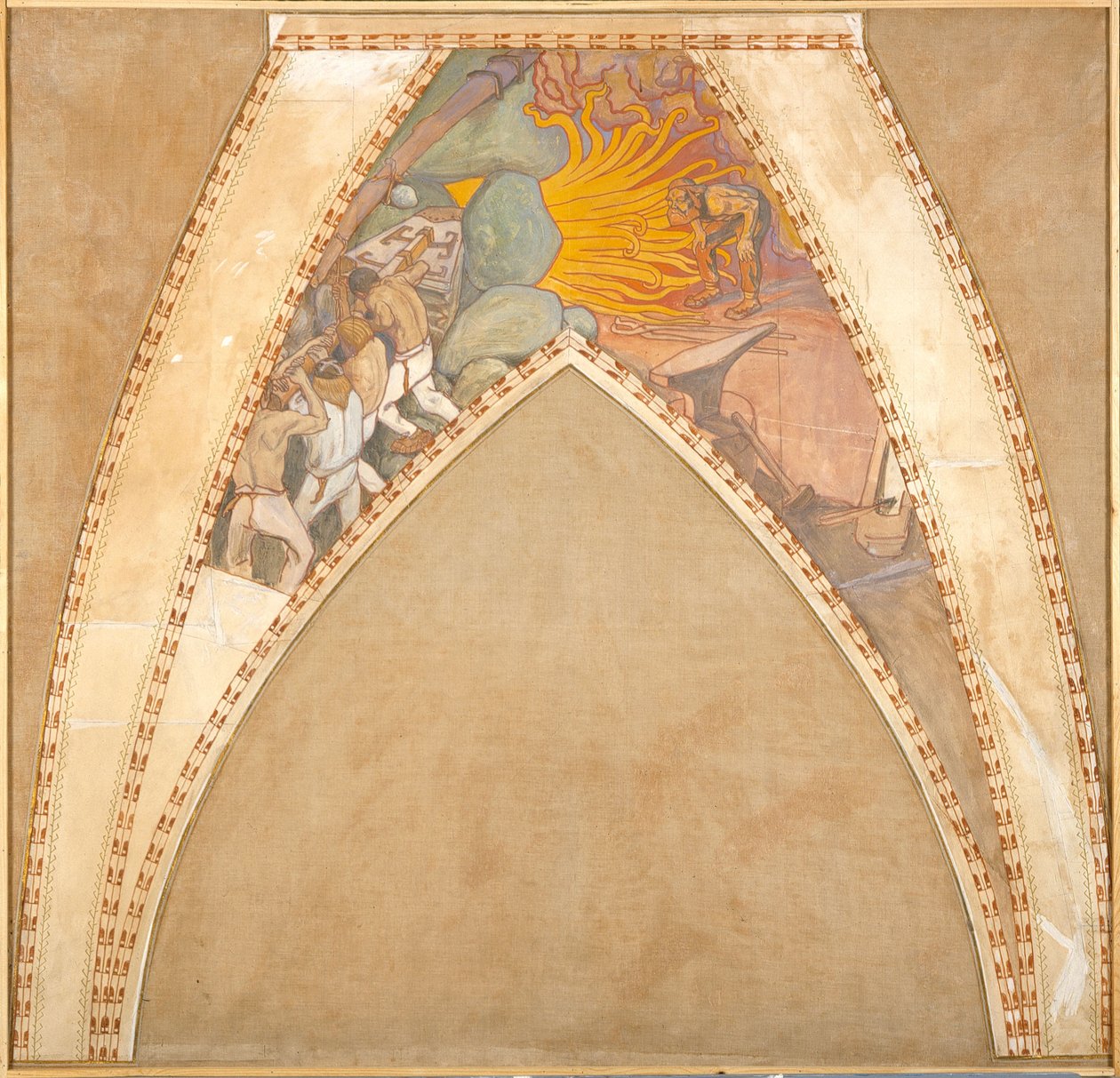 Das Schmieden des Sampo, Skizze für die Kuppelfresken des finnischen Pavillons auf der Weltausstellung 1900 in Paris da Akseli Gallen-Kallela