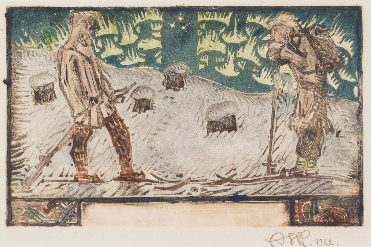 Due sciatori, vignetta di copertina per una poesia del Grande Kalevala da Akseli Gallen-Kallela