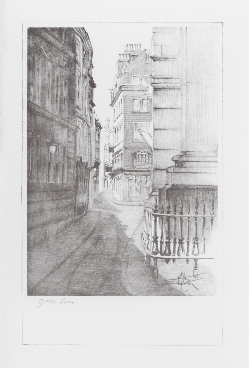 Corsie di Londra: Gutter Lane (litografia) da Alan Stapleton