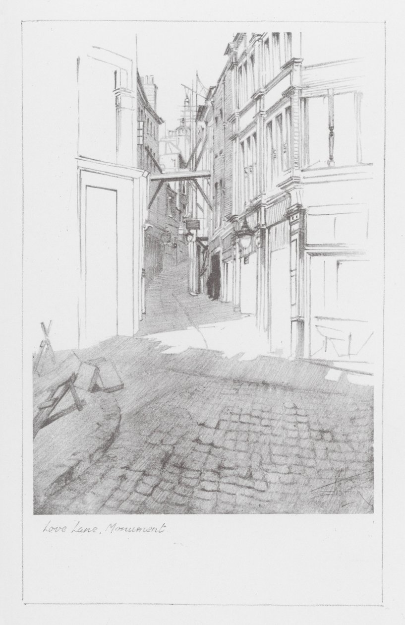 Corsie di Londra: Love Lane, Monument (litografia) da Alan Stapleton