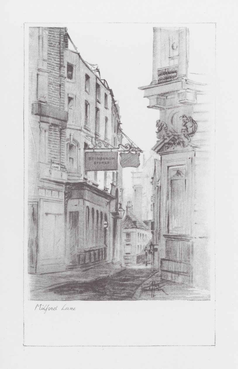 Corsie di Londra: Milford Lane (litografia) da Alan Stapleton