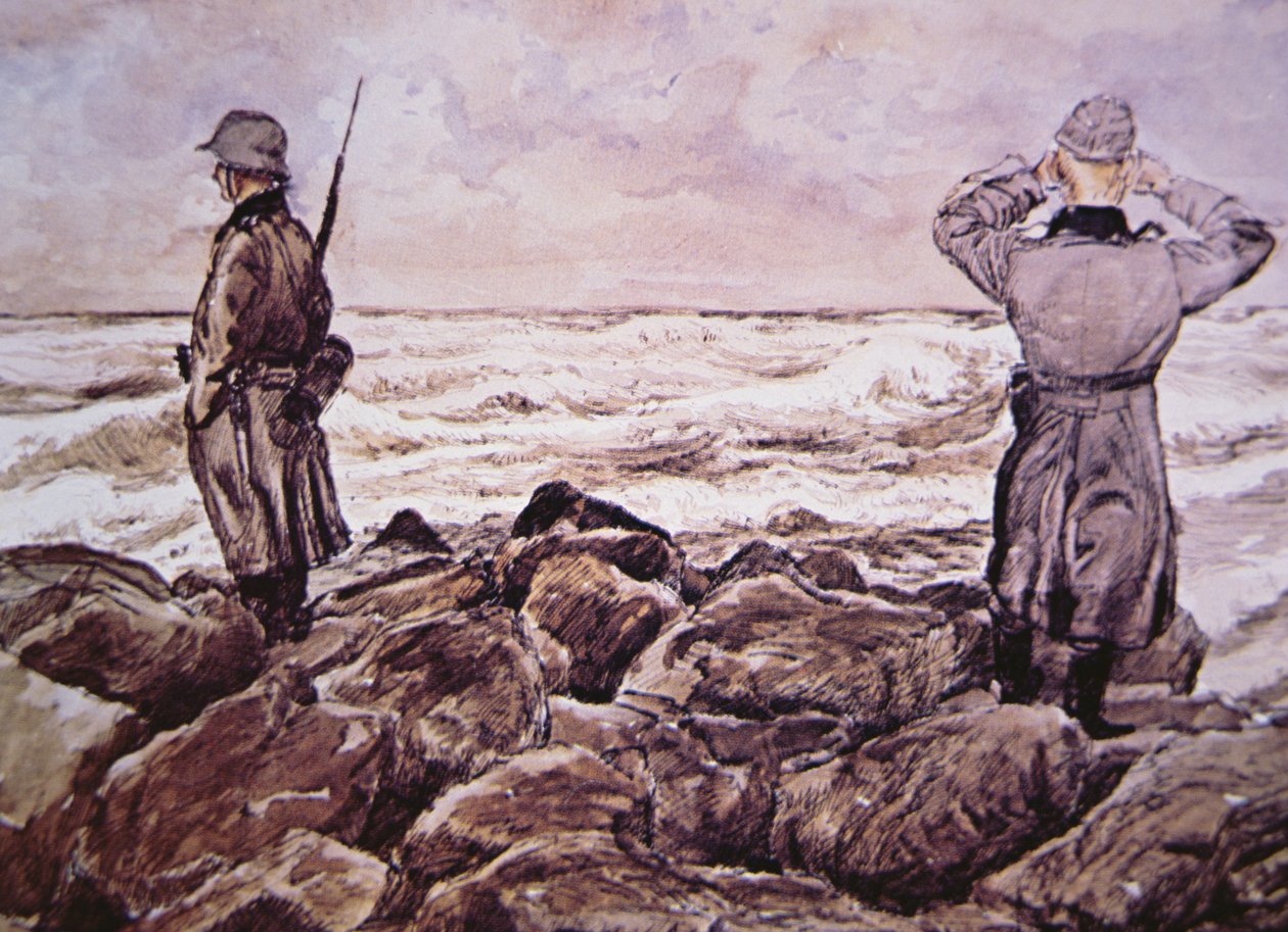 Due tedeschi sulla costa della Francia guardano verso l