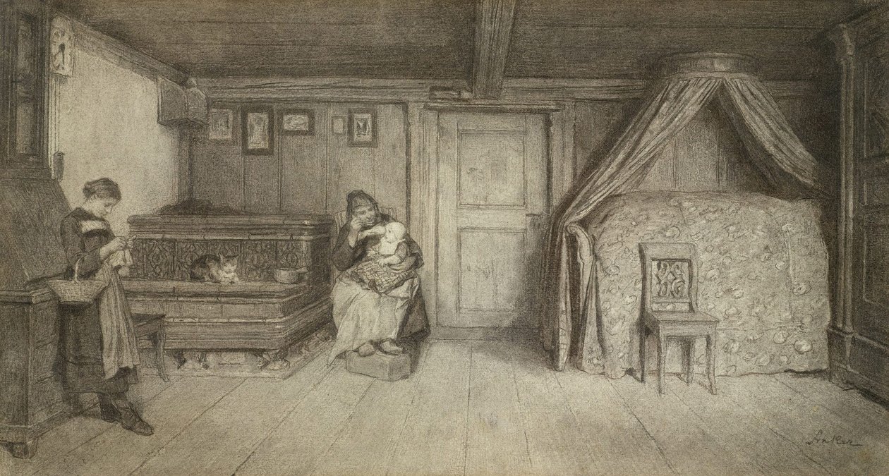 Scena familiare in un interno da Albert Anker