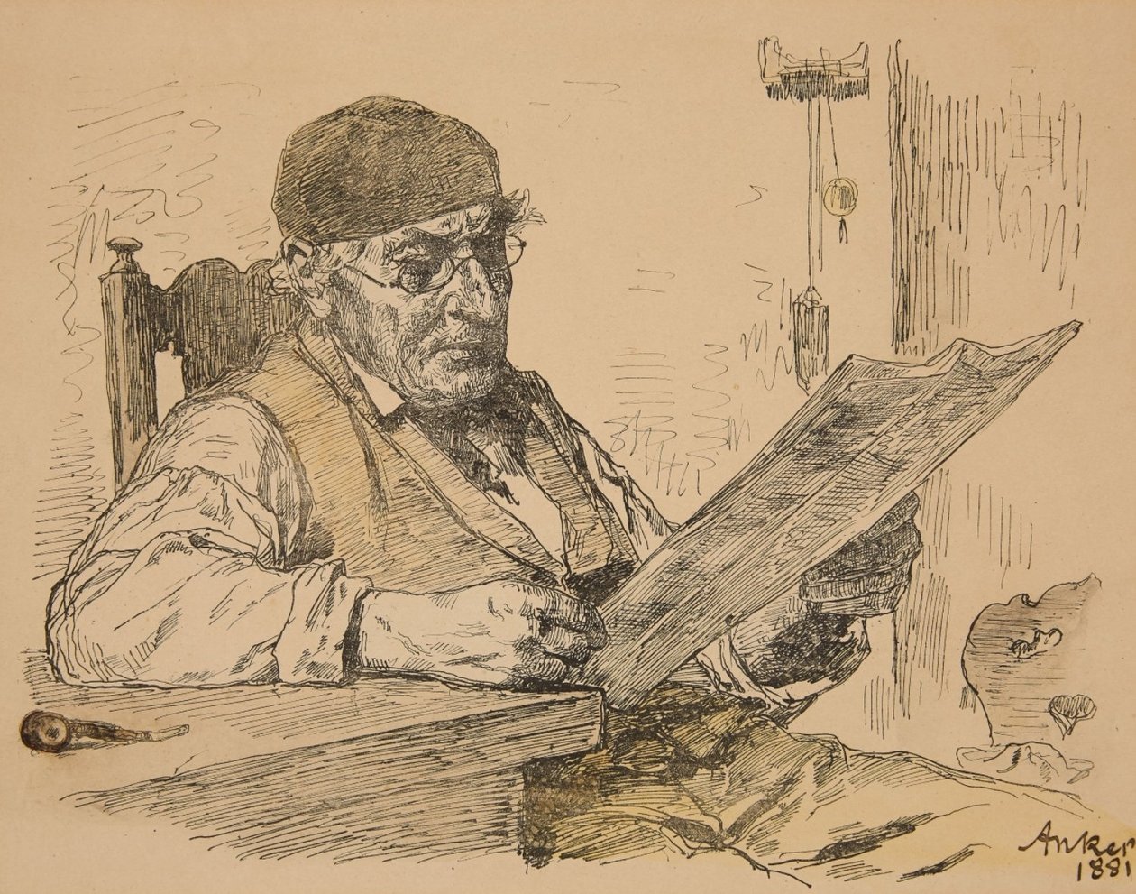 Contadino che legge il giornale da Albert Anker