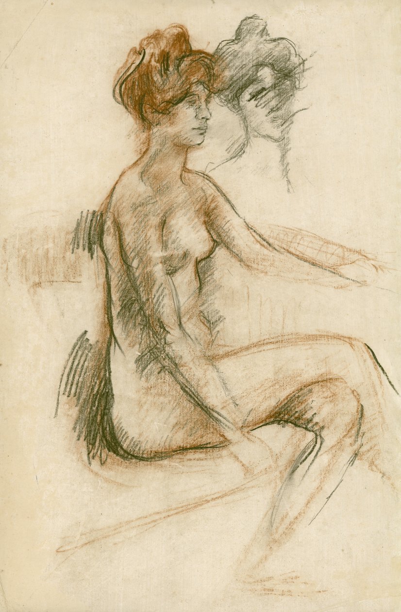 Studio di un nudo seduto, braccio sinistro alzato, c.1890 da Albert de Belleroche