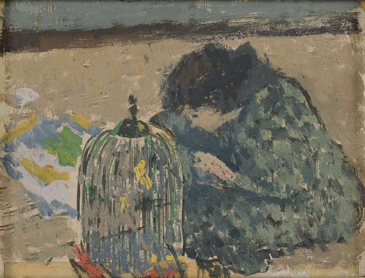 Donna con canarino, 1892-94 circa (olio su cartoncino) da Albert Andre