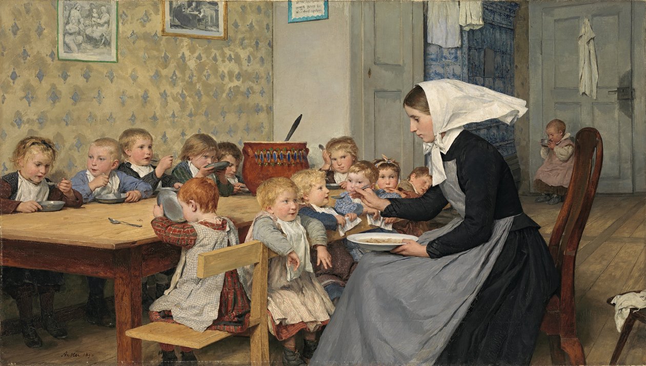Al nido I, 1890 da Albert Anker