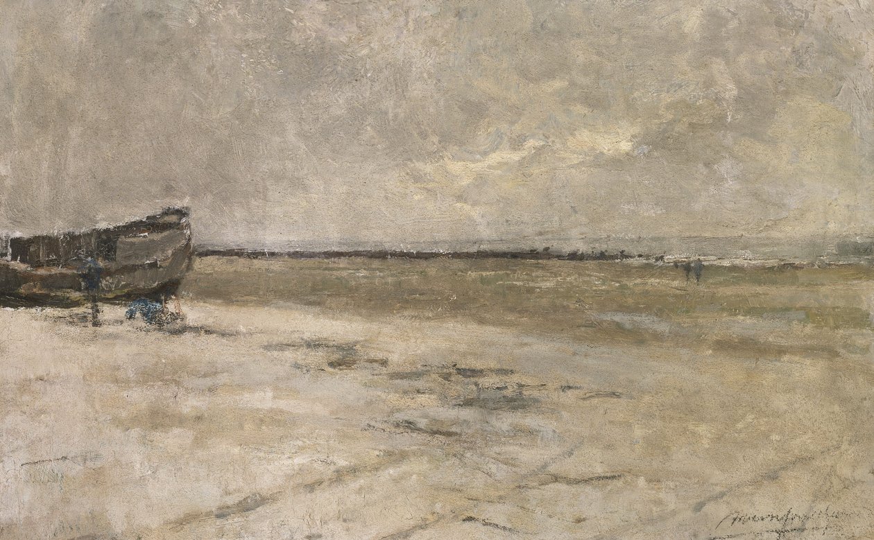 Spiaggia, tempo grigio, scena di spiaggia a De Panne da Albert Baertsoen