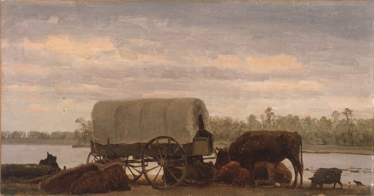 Nooning on the Platte, 1859 circa (olio su carta montato su tela) da Albert Bierstadt