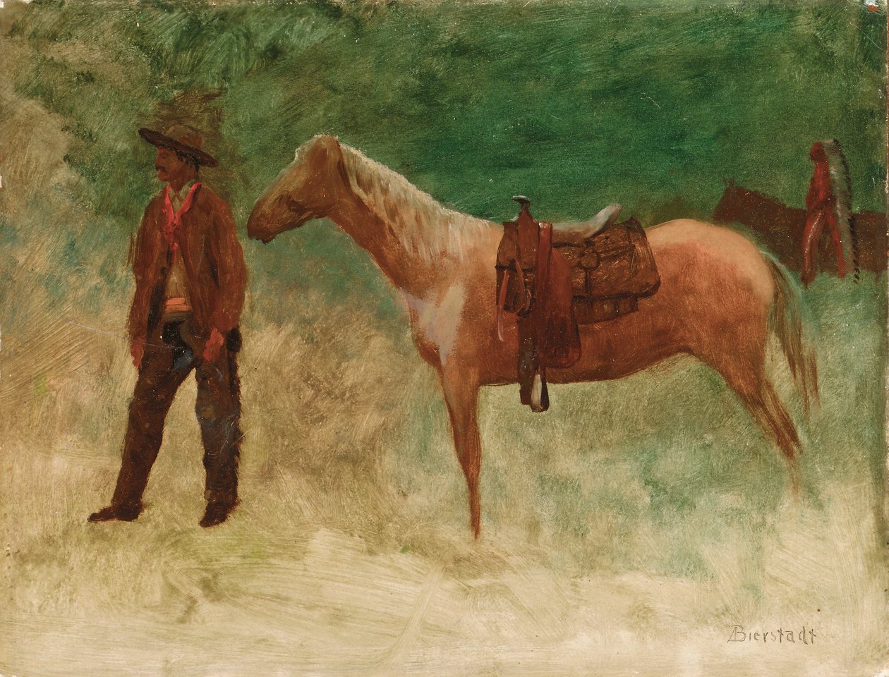 Cowboy in piedi con cavallo da Albert Bierstadt
