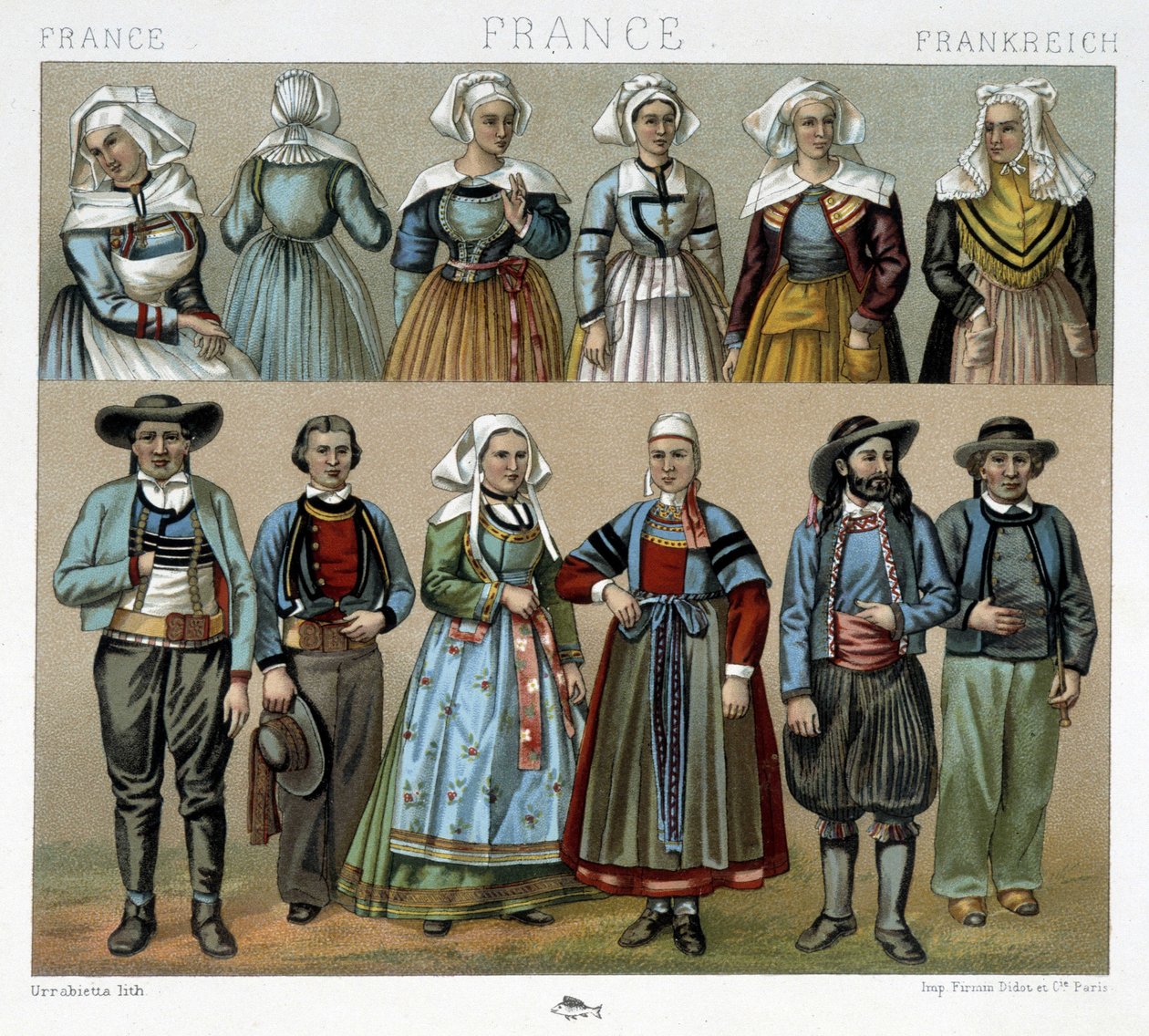 Costumi bretoni del XIX secolo - in "Le costume ancien et historique" di Racinet da Albert Charles August Racinet
