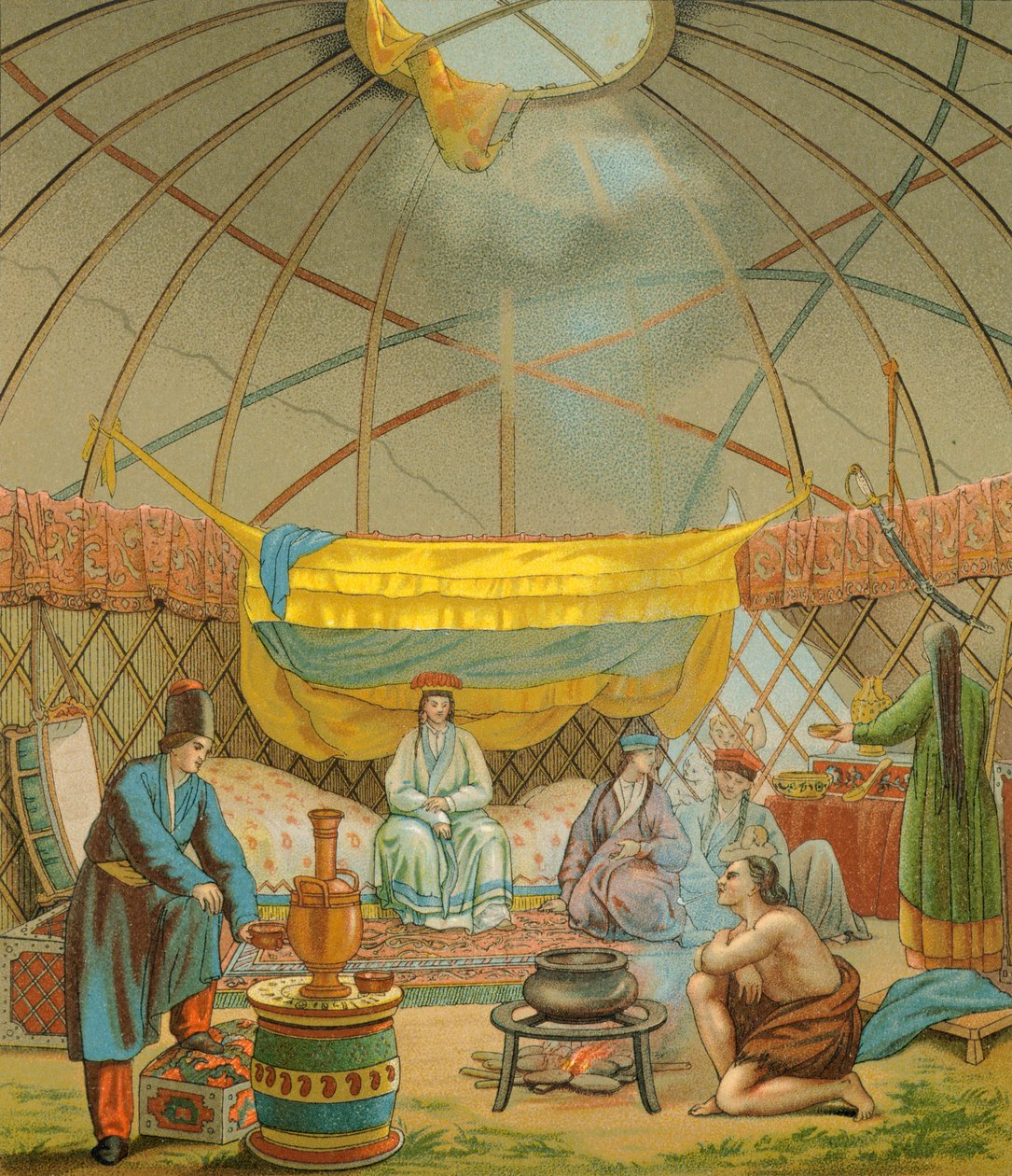 Un Kalmyk, una tenda Kalmuk da Albert Charles August Racinet