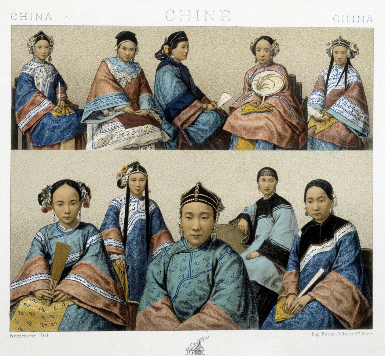 Diversi tipi di donna in Cina - in "Il costume storico" di Racinet da Albert Charles August Racinet