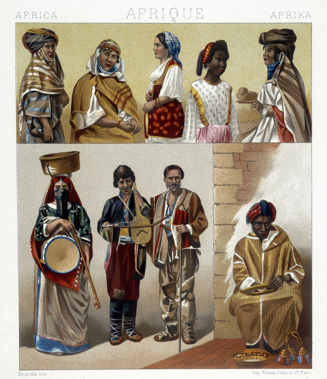 Costumi egiziani. Illustrazione in "Il costume storico" di Racinet da Albert Charles August Racinet