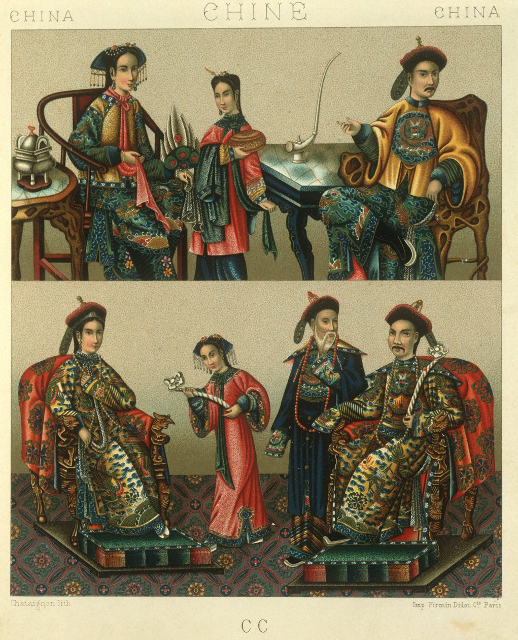 Illustrazione della famiglia imperiale di Chin; Cina da Albert Charles August Racinet