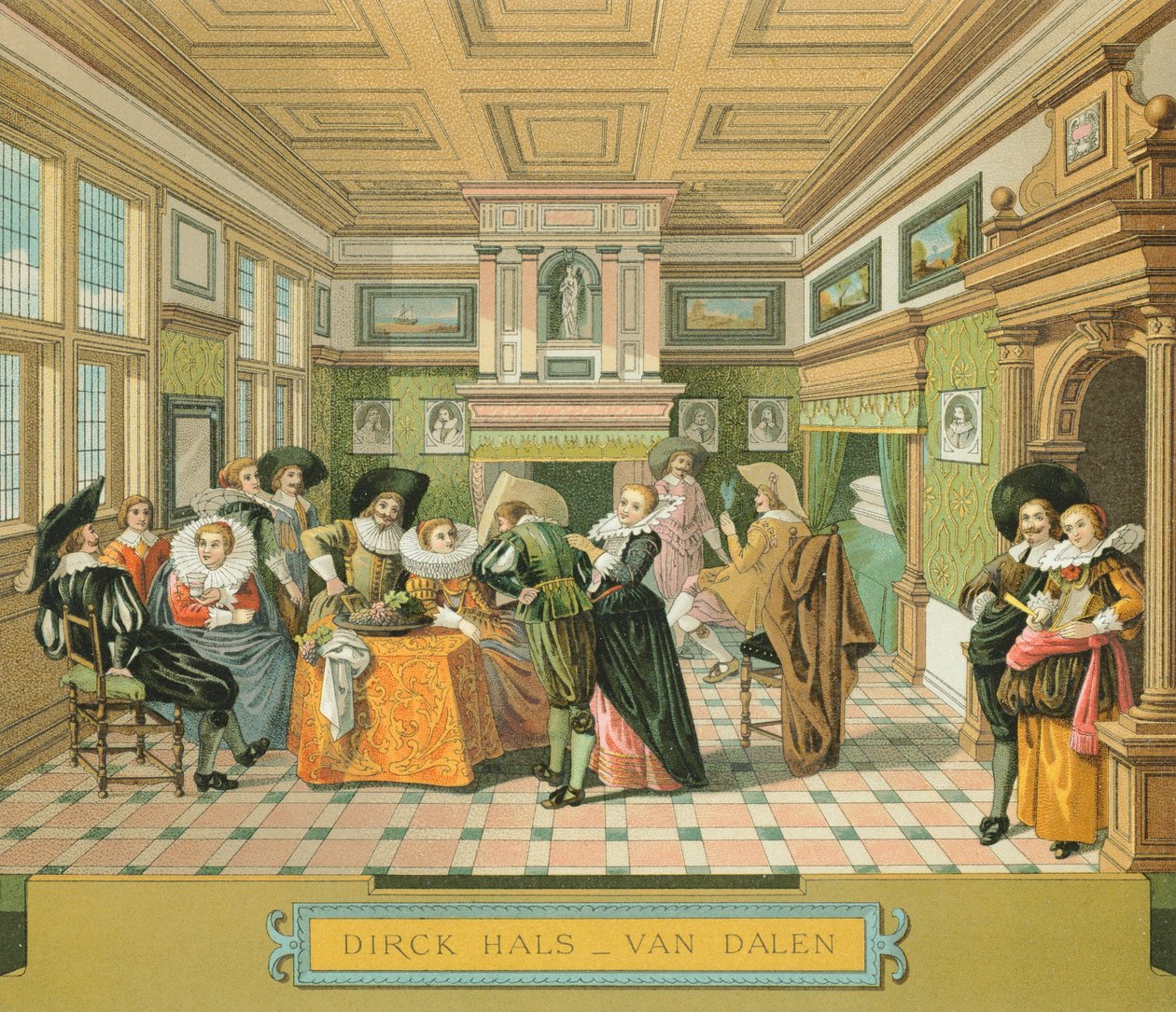 Interno di una dimora nobile olandese nel XVII secolo, illustrazione da The Complete Costume History di Racinet Auguste da Albert Charles August Racinet