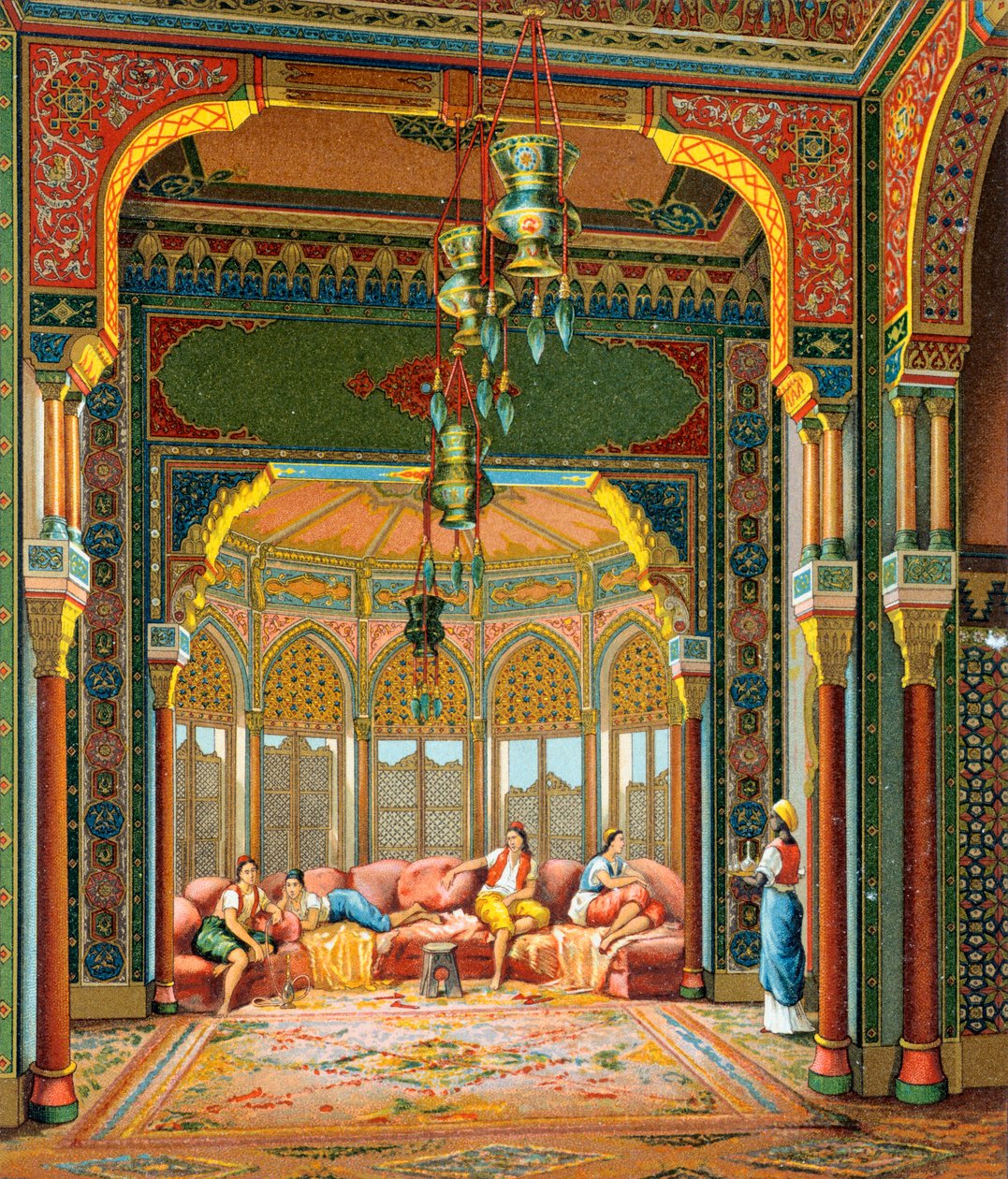 Interno di un edificio turco, illustrazione da Complete Costume History di Auguste Racinet da Albert Charles August Racinet