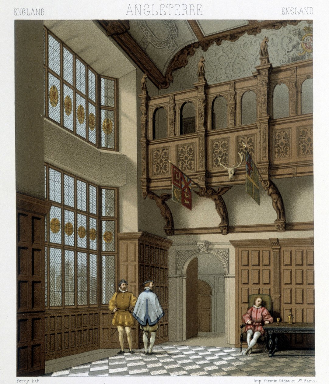 Interno di una casa signorile in Inghilterra nel XVIII secolo. Illustrazione in "Le costume historique" di Racinet da Albert Charles August Racinet