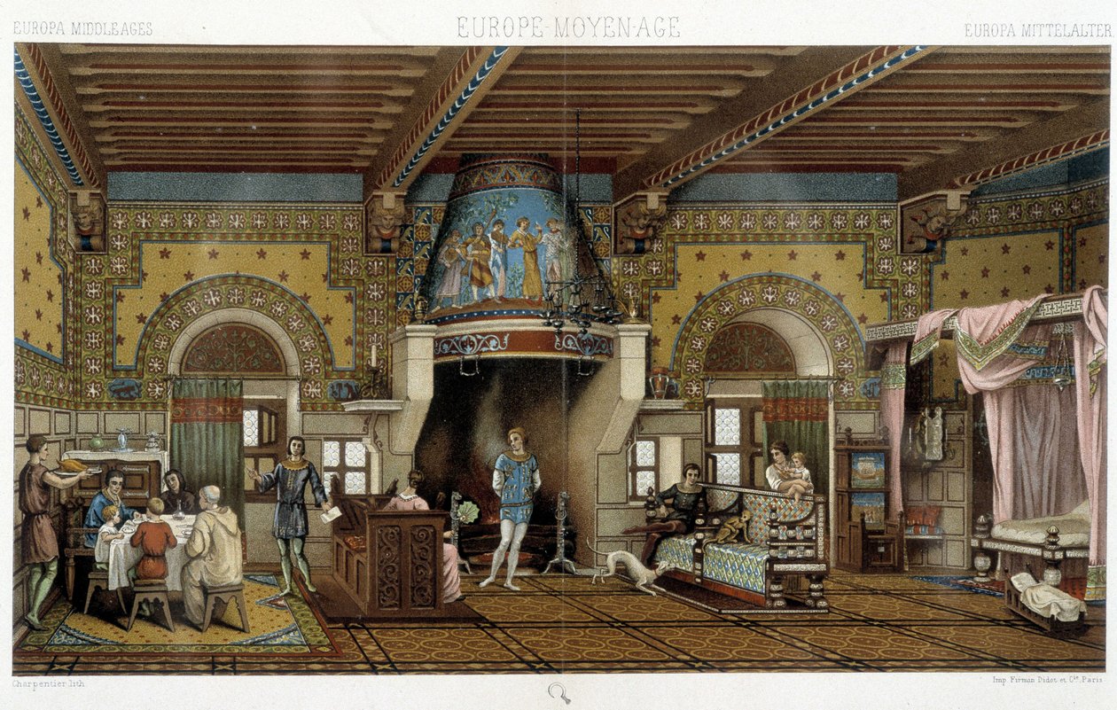 Interno di una dimora signorile nel Medioevo - in "Il costume storico" di Racinet da Albert Charles August Racinet
