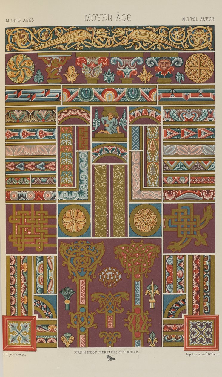 Medioevo, tavola 40 da Ornamento Policromatico: Cento Tavole in Oro, Argento e Colori, 1873 da Albert Charles August Racinet