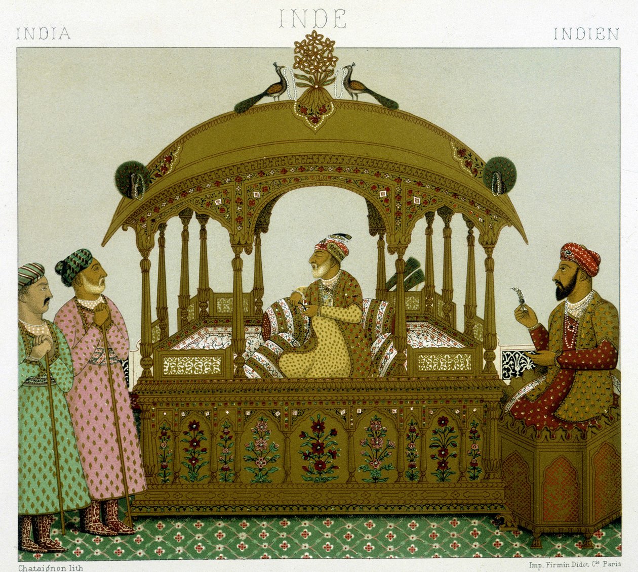 Trono degli imperatori Mughal. Tavola cromolitografica - in "Il costume storico" di Racinet da Albert Charles August Racinet
