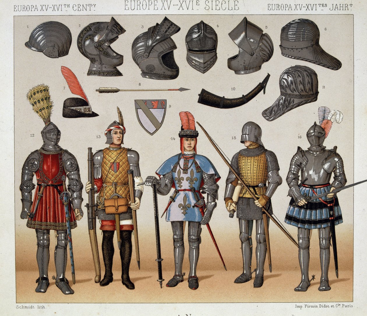 Guerrieri nel XV-XVII secolo - in "Il costume storico" di Racinet da Albert Charles August Racinet