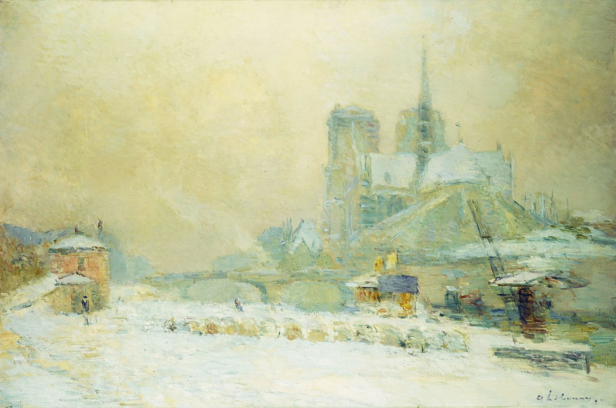 Veduta di Notre Dame, Parigi, dal Quai de la Tournelle: Effetto neve da Albert Charles Lebourg