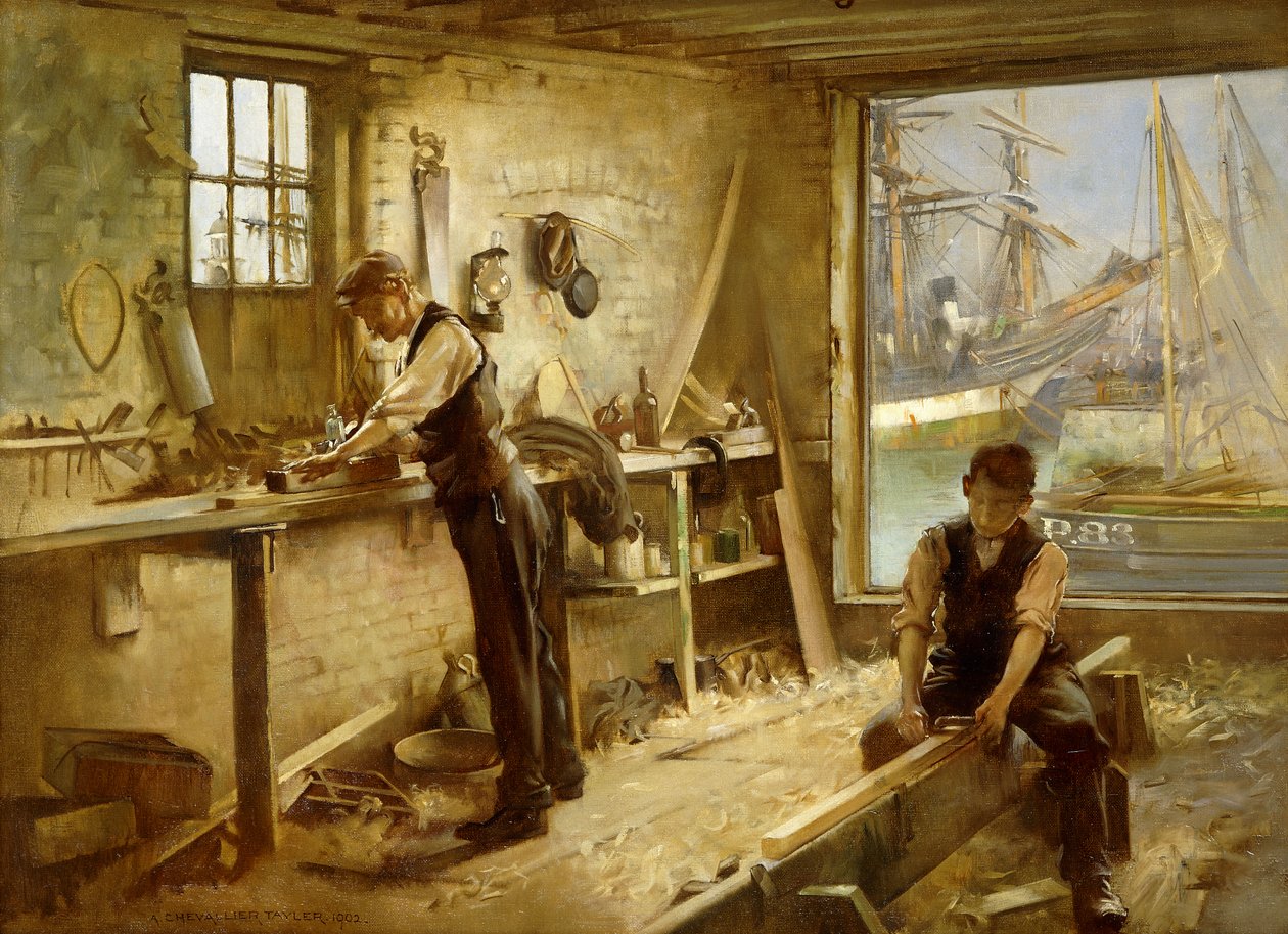 Il laboratorio del costruttore navale da Albert Chevallier Tayler