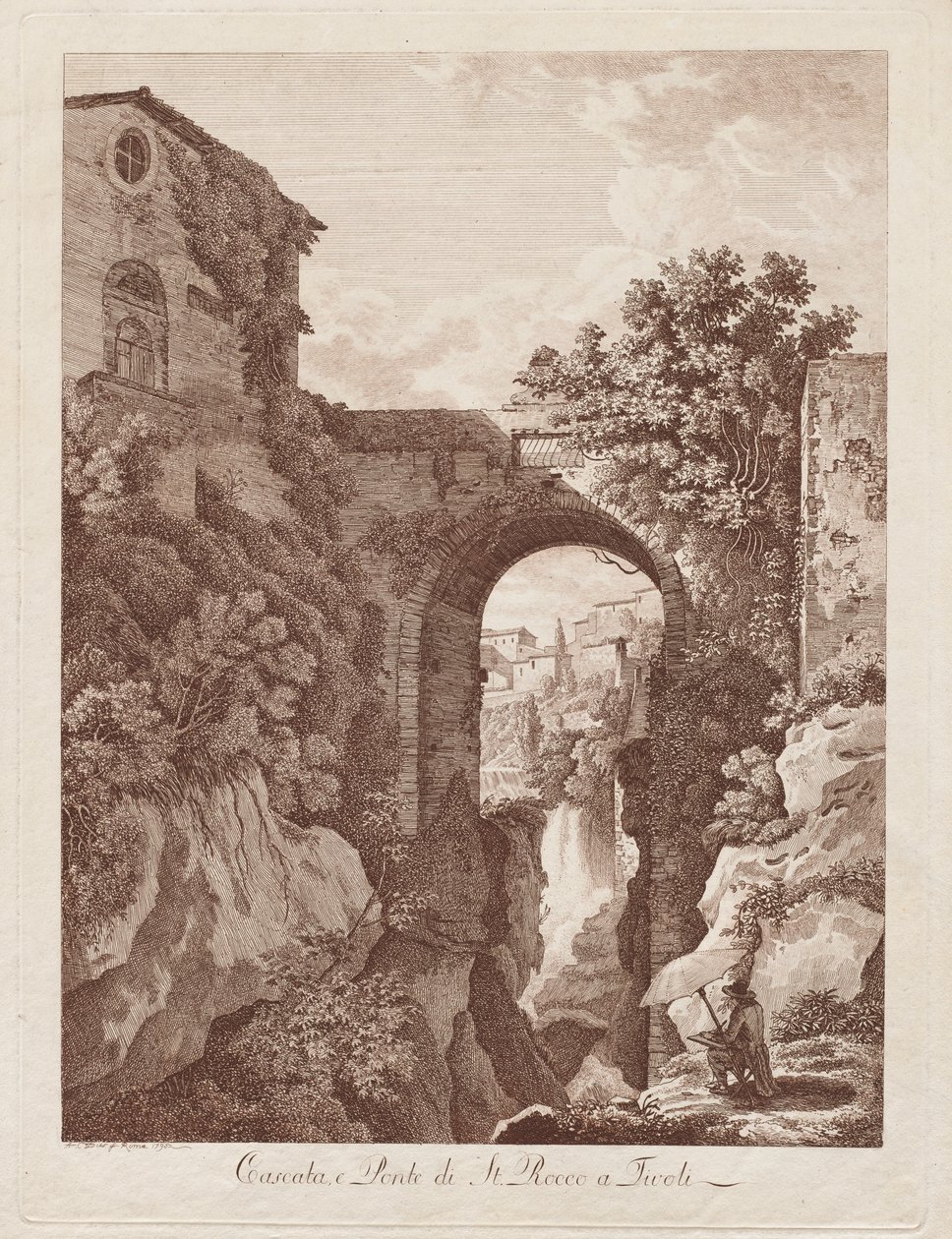Cascata e Ponte di St. Rocco a Tivoli da Albert Christoph Dies