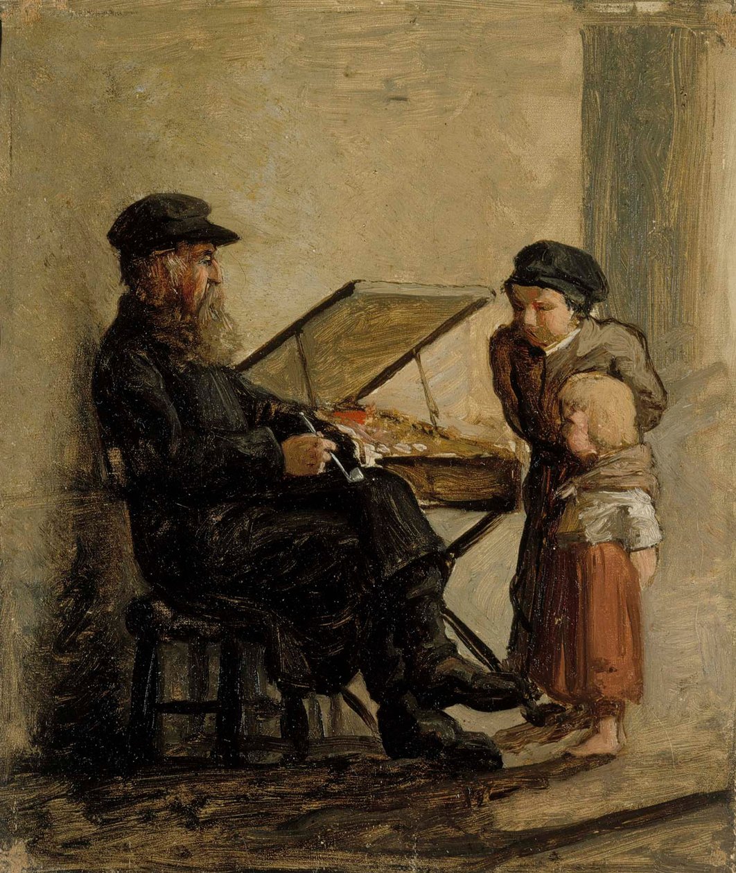 Un venditore russo di dolci al mercato del porto meridionale di Helsinki, schizzo da Albert Edelfelt