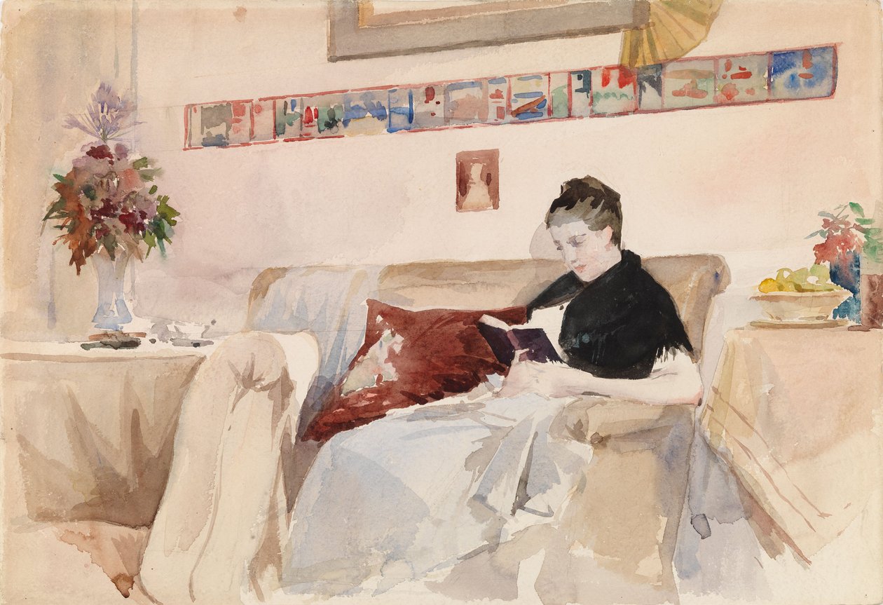 La moglie dell’artista che legge sul divano da Albert Edelfelt