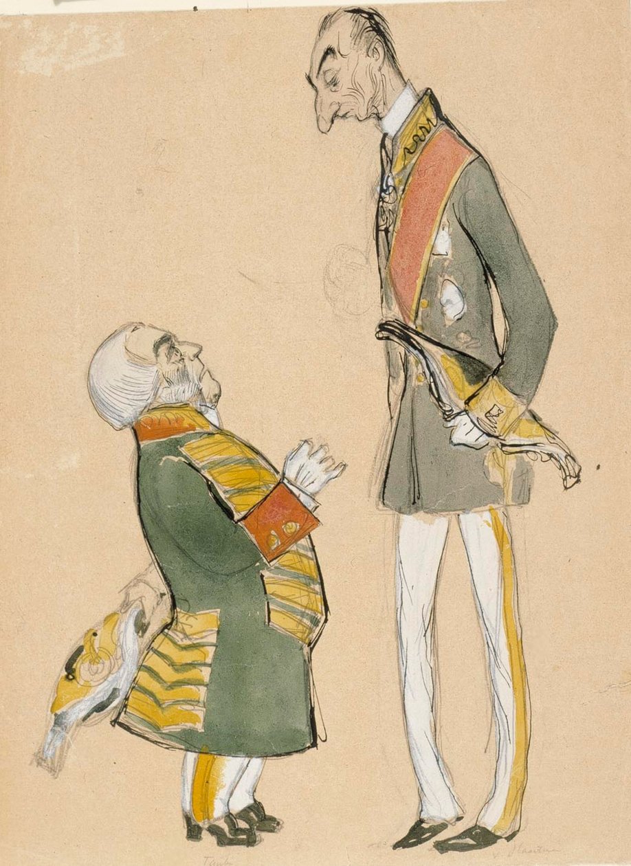 Caricatura di von Haartman, presidente della nobiltà, e del barone Taube da Albert Edelfelt