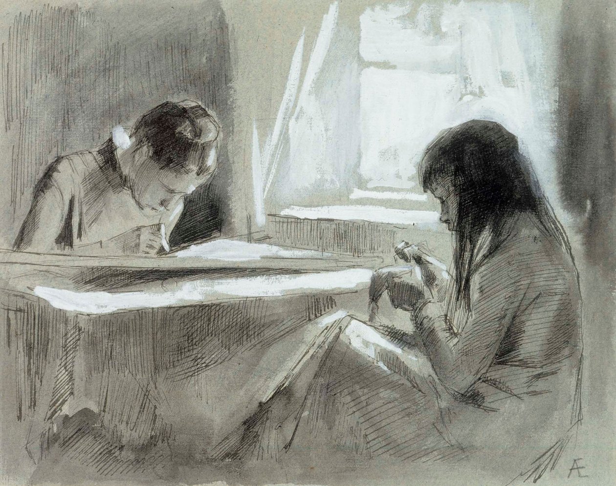 Ragazze che cuciono vicino alla finestra da Albert Edelfelt