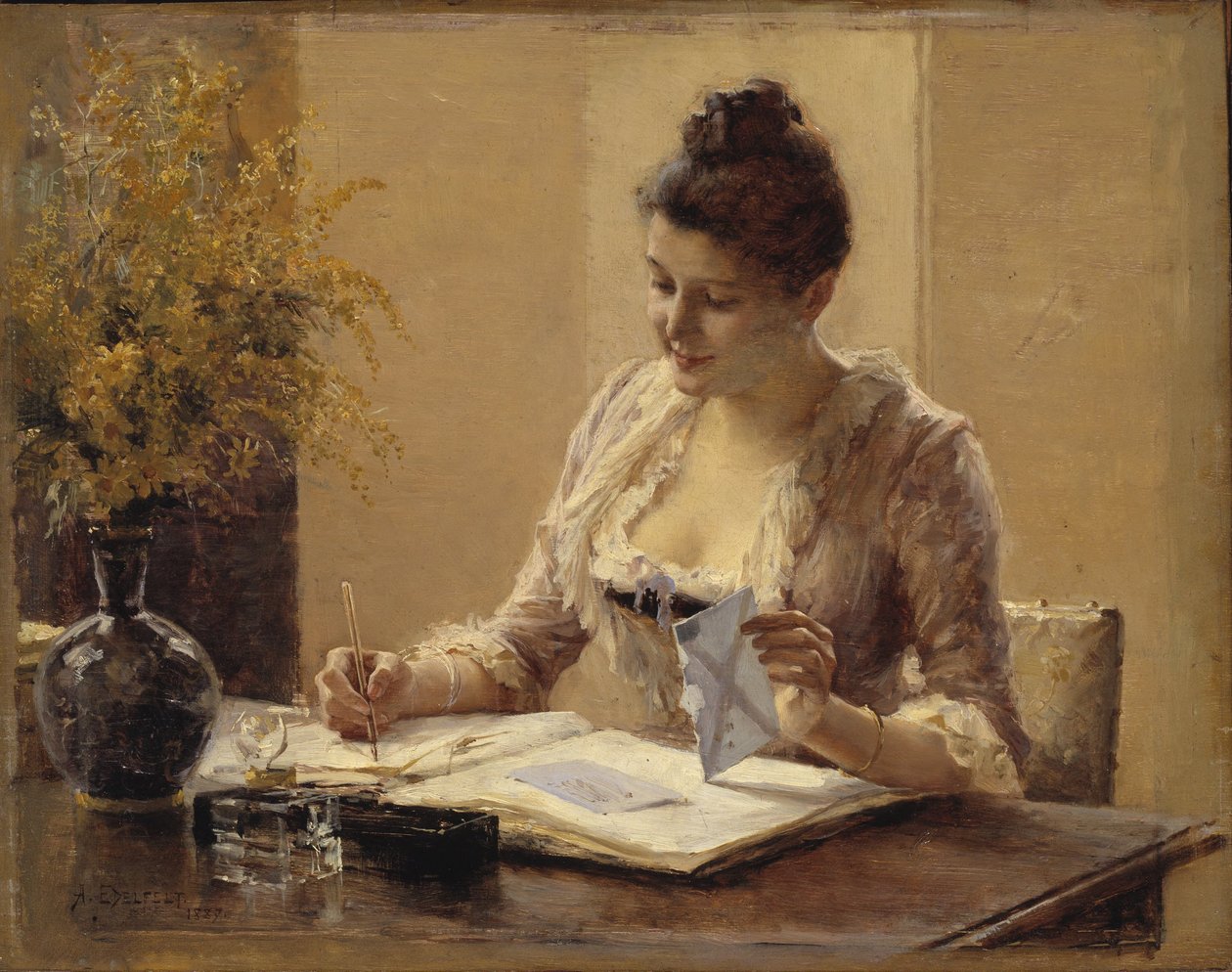 Signora che scrive una lettera da Albert Edelfelt
